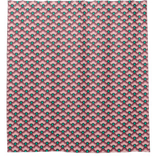 Deco Chinese Scallops, Coral Pink en Turquoise Douchegordijn