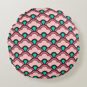 Deco Chinese Scallops, Coral Pink en Turquoise Rond Kussen