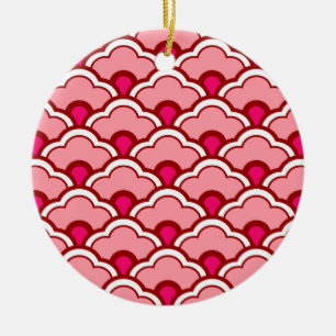 Deco Chinese scallops, Fuchsia and Light Pink Keramisch Ornament