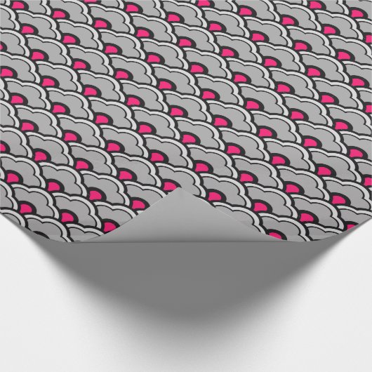 Deco Chinese scallops, grijs / grijs, zwart en roz Cadeaupapier (Hoek)