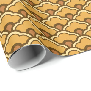 Deco Chinese Scallops, Mustard Gold en Brown Cadeaupapier
