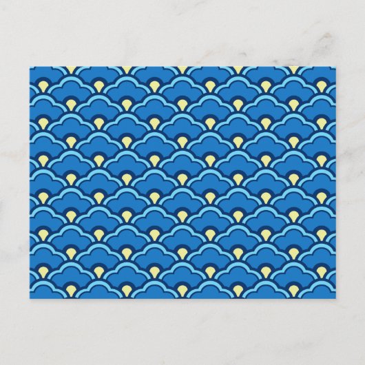 Deco Chinese Scallops, Ocean Blue en Indigo Briefkaart (Voorkant)