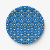Deco Chinese Scallops, Ocean Blue en Indigo Papieren Bordje (Voorkant)