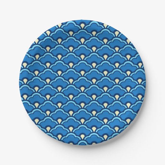 Deco Chinese Scallops, Ocean Blue en Indigo Papieren Bordje (Voorkant)