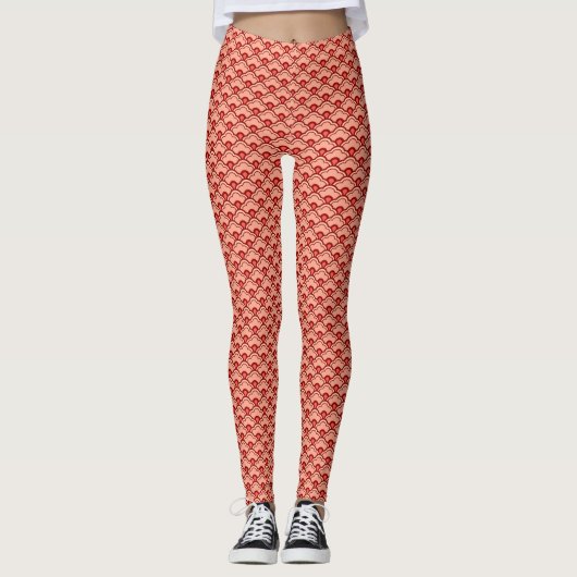 Deco Chinese Scallops, Peach, Rust en Cream Leggings (Voorkant)