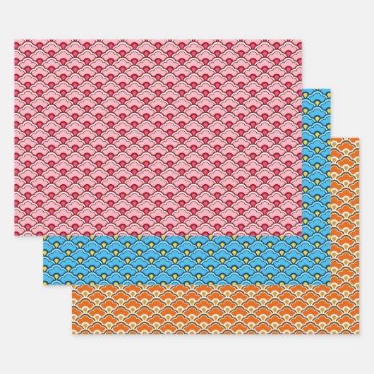 Deco Chinese Scallops, Perzik, Turkoois, Sinaasapp Inpakpapier Vel (Set)