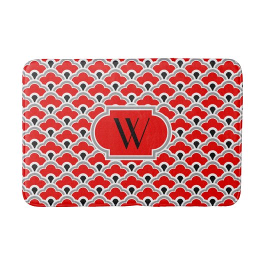 Deco Chinese scallops, rood, grijs, zwart en wit Badmat (Voorkant)
