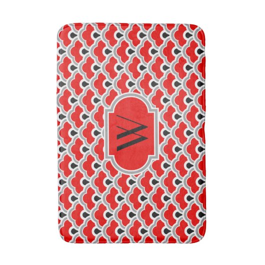 Deco Chinese scallops, rood, grijs, zwart en wit Badmat (Voorkant Verticaal)