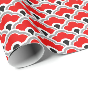 Deco Chinese scallops, rood, grijs, zwart en wit Cadeaupapier
