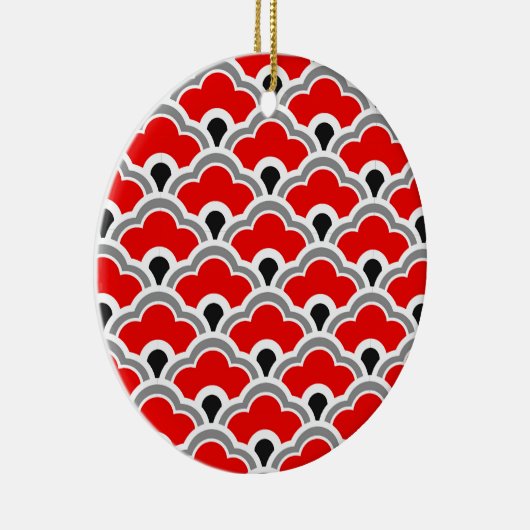 Deco Chinese scallops, rood, grijs, zwart en wit Keramisch Ornament (Rechts)