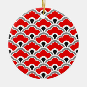 Deco Chinese scallops, rood, grijs, zwart en wit Keramisch Ornament