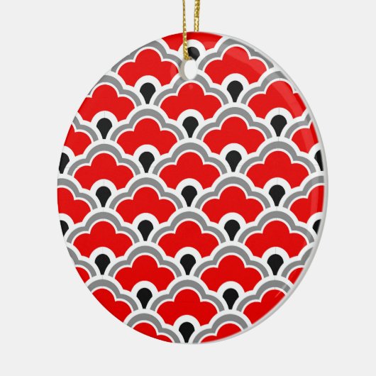 Deco Chinese scallops, rood, grijs, zwart en wit Keramisch Ornament (Links)