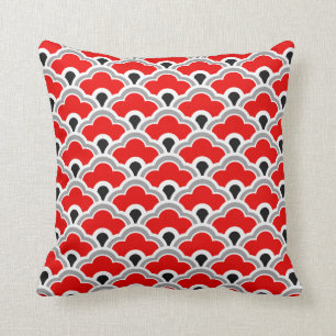 Deco Chinese scallops, rood, grijs, zwart en wit Kussen