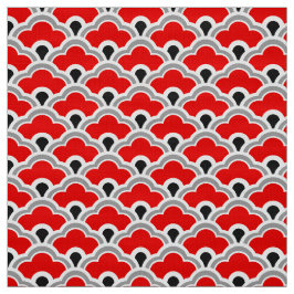 Deco Chinese scallops, rood, grijs, zwart en wit Stof