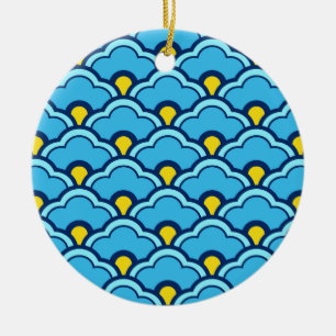 Deco Chinese Scallops, Turquoise en Aqua Keramisch Ornament