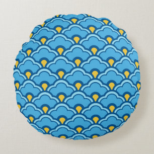 Deco Chinese Scallops, Turquoise en Aqua Rond Kussen