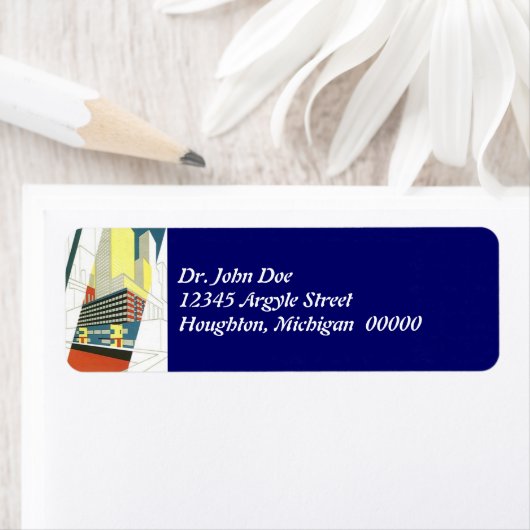 Deco Cityscape wolkenkrabbers Retouradres Labels (Insitu)