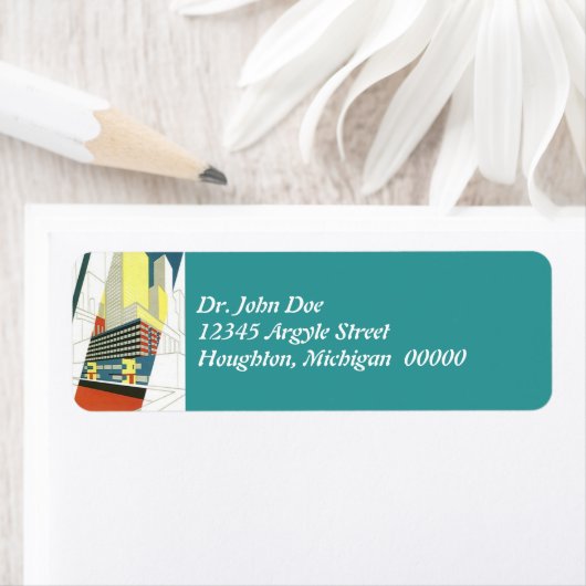 Deco Cityscape wolkenkrabbers Retouradres Labels (Insitu)