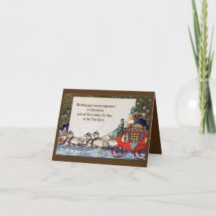 Deco Coach Paarden Kerstmis Feestdagen Kaart