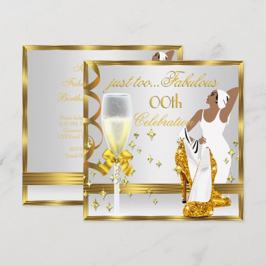 Deco Dame Goud Wit Te Fabulous Verjaardag Kaart (Voorkant / Achterkant)