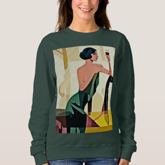 Deco Dame in Groen Moderne Kunst Trui (Voorkant)