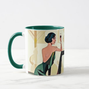 Deco dame in groene moderne kunst mok