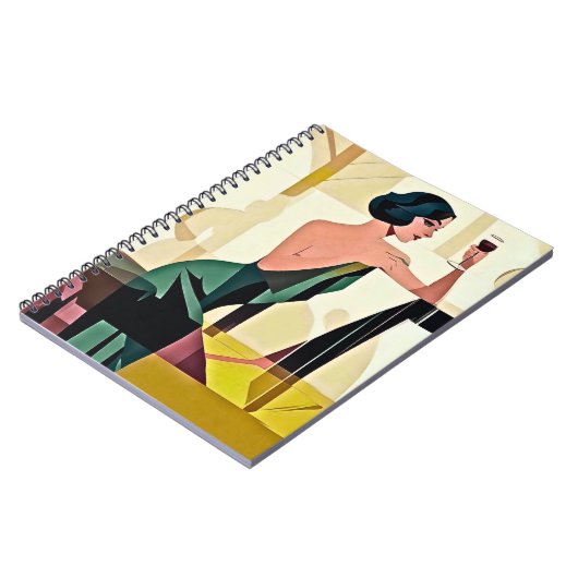 Deco dame in groene moderne kunst notitieboek (Linkerzijde)