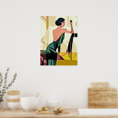 Deco dame in groene moderne kunst poster (Keuken)