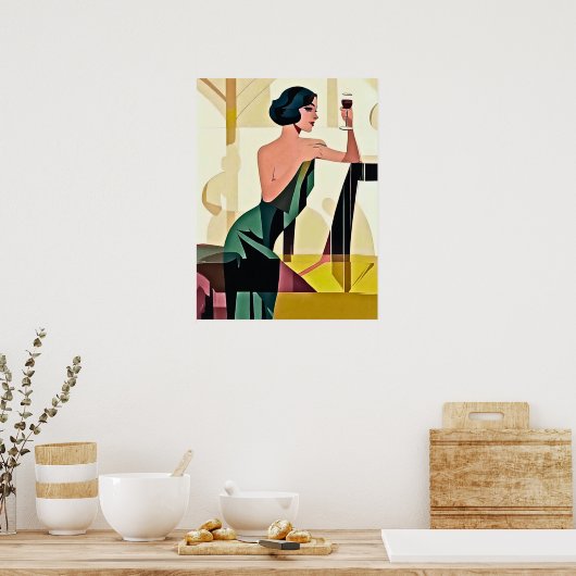 Deco dame in groene moderne kunst poster (Keuken)