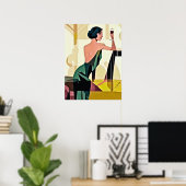 Deco dame in groene moderne kunst poster (Thuiskantoor)