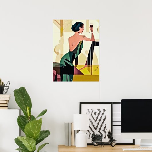 Deco dame in groene moderne kunst poster (Thuiskantoor)