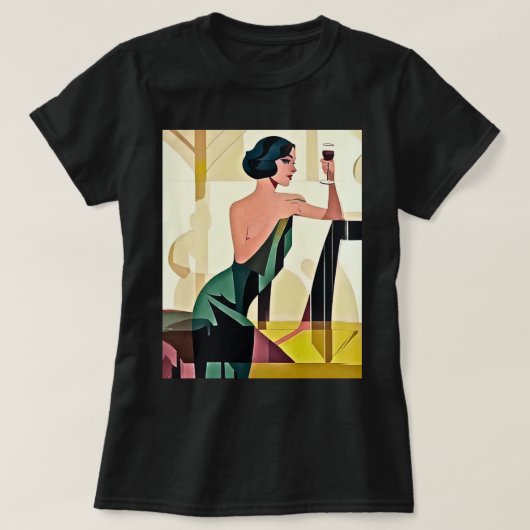 Deco dame in groene moderne kunst t-shirt (Design voorkant)