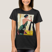 Deco dame in groene moderne kunst t-shirt (Voorkant)