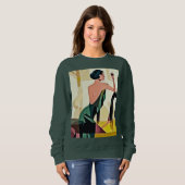 Deco dame in groene moderne kunst trui (Voorkant volledig)