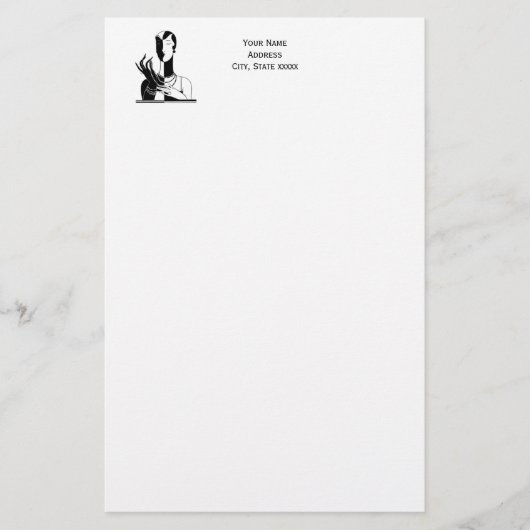  deco-dame met parels wit briefpapier (Voorkant)