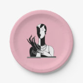 deco-dame met parels wit papieren bordje (Voorkant)