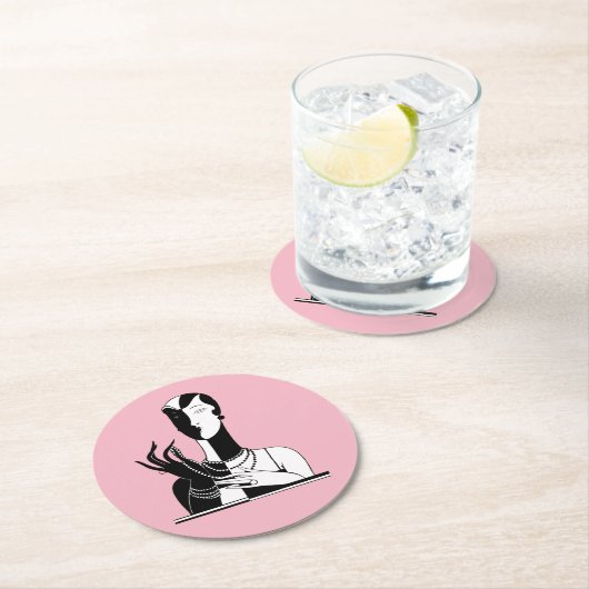  deco-dame met parels wit ronde kartonnen onderzetter (Insitu)