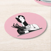  deco-dame met parels wit ronde kartonnen onderzetter (Gebogen)