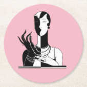  deco-dame met parels wit ronde kartonnen onderzetter (Voorkant)