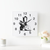 deco-dame met parels wit vierkante klok (Huis)