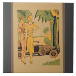 Deco dames en auto tegeltje
