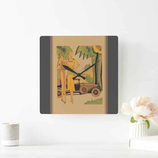 Deco dames en auto vierkante klok (Huis)