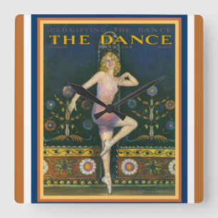 Deco Dance Magazine Wall Clock uit 1920 Vierkante Klok