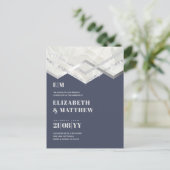 Deco Dusty Blue Silver Minimalist Wedding Briefkaart (Staand voorkant)
