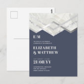 Deco Dusty Blue Silver Minimalist Wedding Briefkaart (Voorkant / Achterkant)