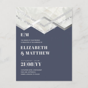 Deco Dusty Blue Silver Minimalist Wedding Briefkaart