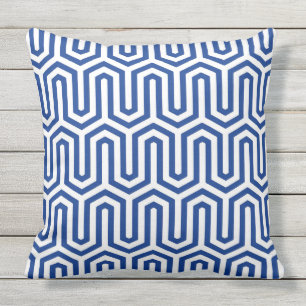 Deco Egyptian motif - kobalt blauw en wit Buitenkussen