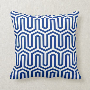 Deco Egyptian motif - kobalt blauw en wit Kussen