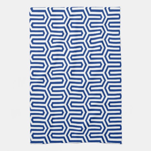 Deco Egyptian motif - kobalt blauw en wit Theedoek (Verticaal)