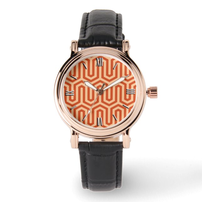 Deco Egyptian motif - koraal sinaasappel Horloge (Voorkant)